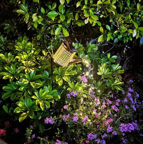 Solar Garden Watering Can Lights Cascading Outdoor Hanging Lanterns Decor 2 Pcs - Picture 9 of 9