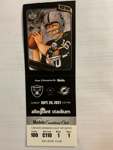 LAS VEGAS RAIDERS vs MIAMI DOLPHINS SEPTEMBER 26,2021  HALL of FAME TICKET STUB  - Picture 1 of 2