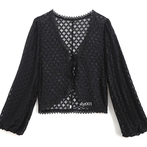 Women Cropped Lace Shrug Hollow Out Puff Sleeve Shawl Bolero Cardigan Top Summer - Bild 1 von 11