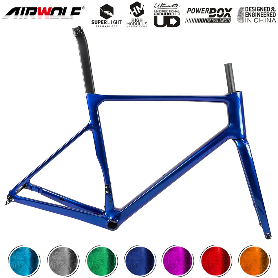 AIRWOLF Carbon Road Bike Fahrradrahmen Disc Brake Frame 700*38c Chameleon