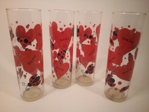 Vintage Cocktail Glasses Vases 4 Indiana Glass Valentines Ladybug