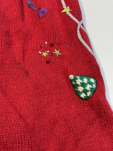 AMBRA HO HO HO SNOWMAN CARDIGAN 2XL CHRISTMAS SWEATER PARTY RED VINTAGE FUR - Picture 6 of 17