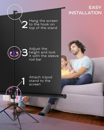 100-Inch HD Projector Screen with Tripod - Indoor & Outdoor, Adjustable 16:9/4:3 - Picture 8 of 12