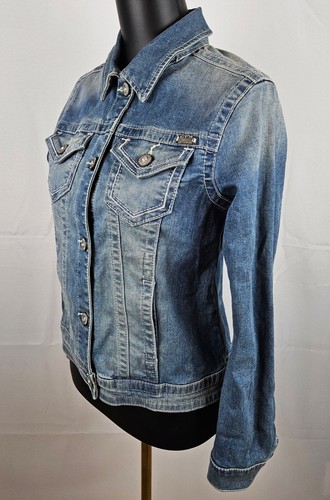 Harley Davidson Denim Jean Jacket SMALL Stone Washed Embellished Genuine - Picture 13 of 15