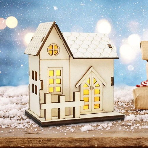 Christmas Desktop Ornament Holiday Home Decor, LED Luminous Wooden House Light - Picture 14 of 26