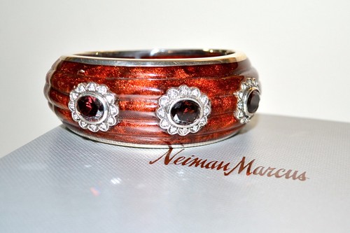 NEW $695 MIRIAM SALAT Capri Garnet RESIN Sterling Crystal Hinged BANGLE BRACELET - Picture 3 of 8