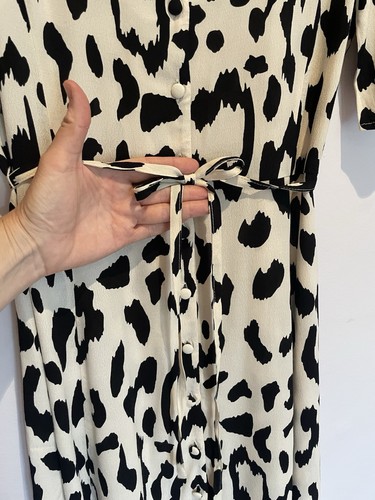 Mango Black And White Animal Print Summer Dress Size L Uk 12-14 - Picture 8 of 17