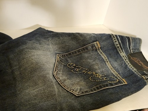 Vintage Y2K Ed Hardy Logo Spellout Denim Jeans Mens Sz 33x32 Button Fly - Picture 3 of 5