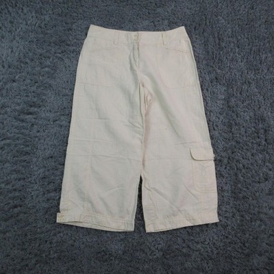 Olsen Pants Womens 6 White Cargo Anna Relaxed Flat Front Pockets Cuffed 30x20*