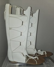 Women's ALDO White with Gold Trimmings Calf Length Sandals Size UK 6