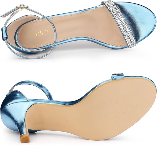 Allegra K Women's Stiletto Heels Rhinestone Ankle Strap Sandals 7, Blue - Picture 4 of 5
