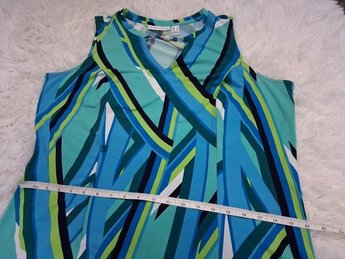 Susan Graver Printed Liquid Knit Maxi Dress Size Large Blue Green Sleeveless - Picture 9 of 12