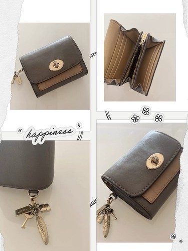 Orig. COACH Geldbeutel, kleine Geldbörse Echtleder, taupe / hellbraun - Bild 1 von 6