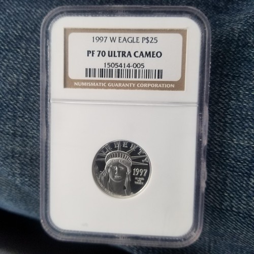 Moneda de prueba American Eagle de platino 1997-W $25 1/4 oz NGC PF70 PR70 Ultra camafeo