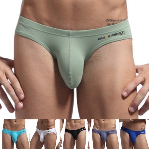 Comfortable Breathable Mens Cotton Underpants Low Waist Thin Briefs with Pouch