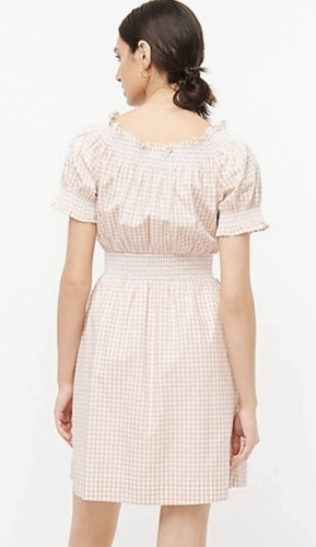 J.Crew gesmoktes Popeline-Kleid 100% Baumwolle Puffärmel gefüttert hellbraun weiß Gingham Gr. M - Bild 3 von 16