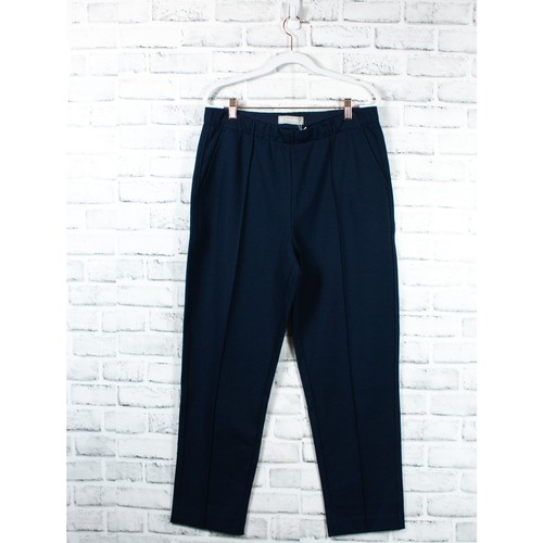 Everlane Navy Blue Cotton High Waist Rise Pull On Tapered Straight Leg Pants L - Picture 2 of 12