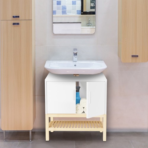 Mueble de baño bajo lavabo bambú Armario baño con balda Mueble pila aseo - Imagen 3 de 6