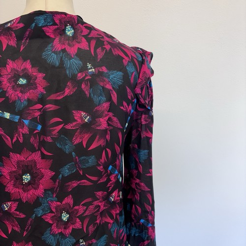 & Other Stories Blouse Top Size EU 36 UK 8 Black Floral Pattern Flared Sleeve - Picture 8 of 11