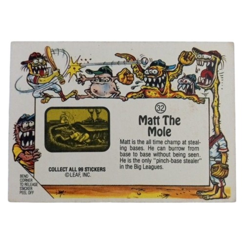 Card #32 Matt the Mole Baseball Sticker Back Donruss Awesome Leaf Inc 1988 - Picture 2 of 2
