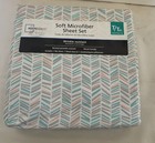 NEW Mainstays Twin/TXL Soft Microfiber Sheet set Wht w/multicolor 14” Deep