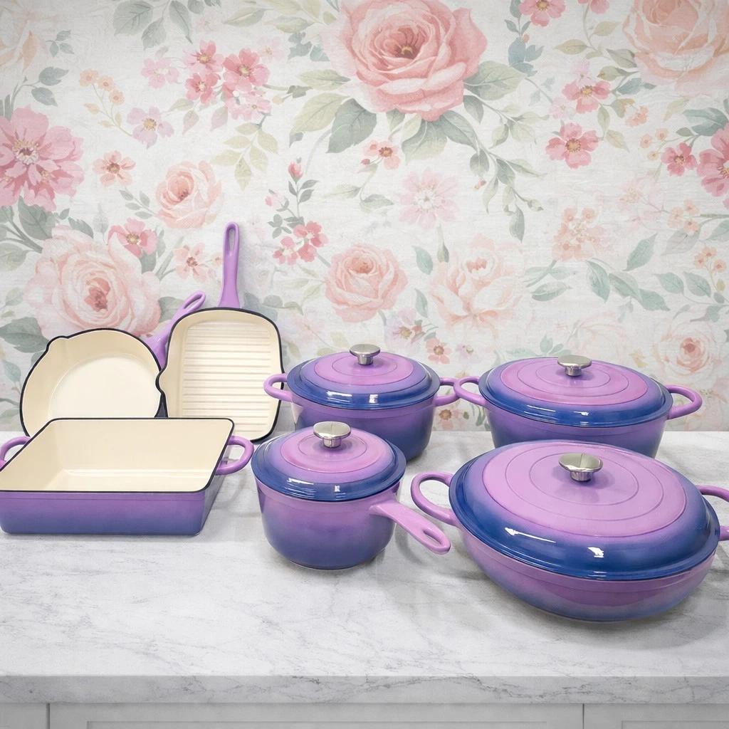 11-Piece Enamel Cast Iron Cookware Purple & Lilac Set. Bakeware,Oven & Induction
Opens in a new wind