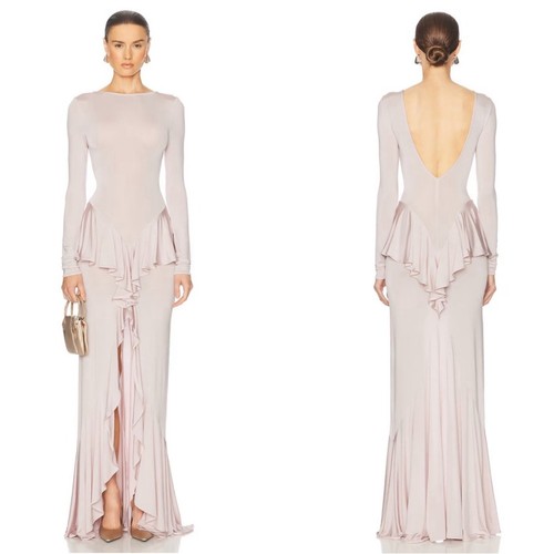 Maxi Vestido Helsa Amala Jersey Manga Larga Volantes En Niveles Slinky Polvoriento Rosa Talla S