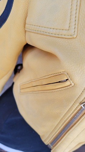 Vtg Michael Hoban North Beach Leather 1990s Yellow Floral Biker Jkt Deerskin 7/8 - Picture 4 of 19