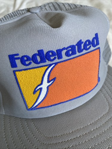 Vintage Federated Truckers Hat Logo Made In USA SnapBack Cap Gray Mesh - Picture 3 of 15
