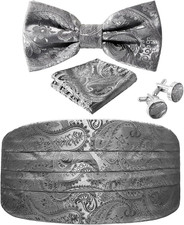 Paisley Cummerbund and Bow Tie Set Adjustable Formal Men'S Cumberbund Tuxedo Bow