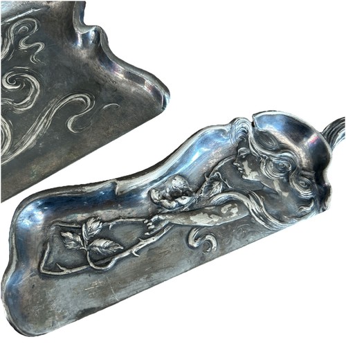 Antique Victor Silver Co. Art Nouveau Crumber Woman Quadruple Silver Plate 3405 - Picture 15 of 15