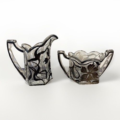 Krystol Milchkännchen & Zuckerglas Überfang Trophäe Griff Jakobsmuschel Vintage seltenes Design - Bild 1 von 12