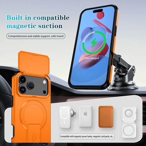 For iPhone 12 13 14 15 16 17 Pro Max Magnetic Stand Shockproof Case Camera Cover - Picture 5 of 80