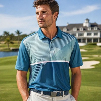 Oakley Golf Polo Shirt Mens 2XL Blue Color Block Regular Fit Performance