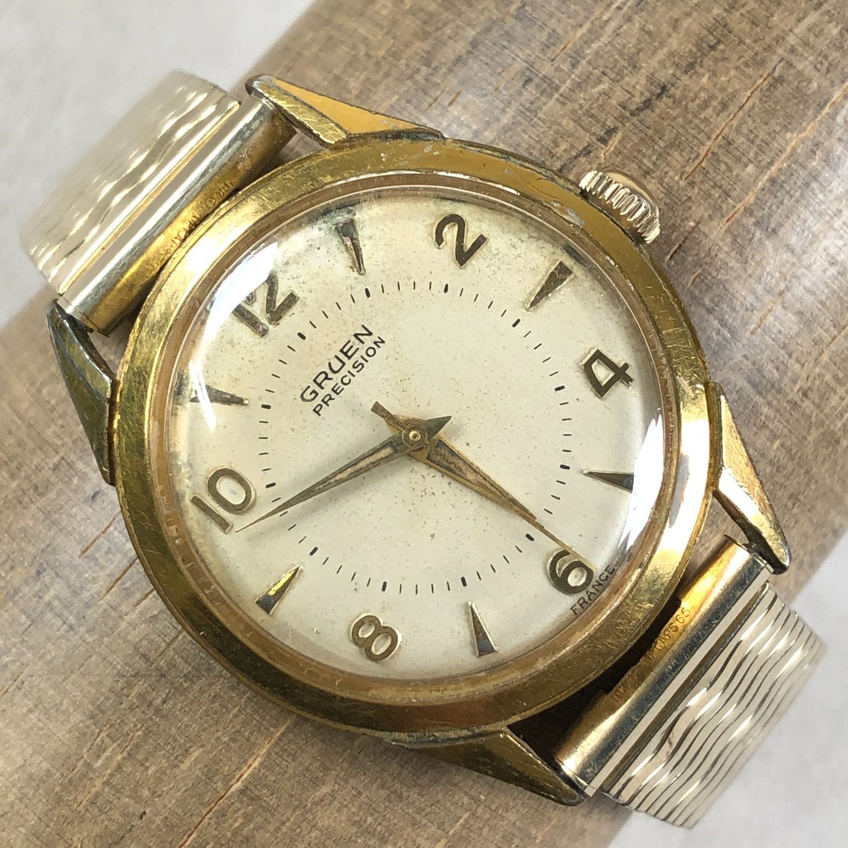 Vtg Gruen Precision Men Dress Gold Expansion Mechanical Wind 33mm
