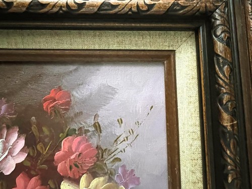 Dipinto olio vintage Robert Cox natura morta vaso floreale di fiori firmato incorniciato - Foto 13 di 17