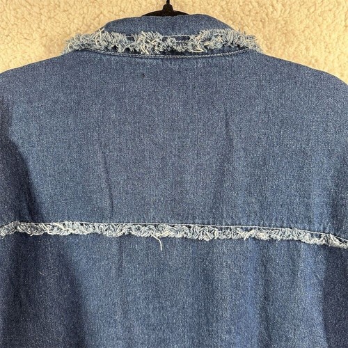 Vocal Damen lange Jeansjacke M blau ausgefranst Knopfleiste Freizeit - Bild 10 von 12