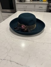 Street Smart By Betmar 100 Wool Hat, Green With Gold And Floral Detailing
