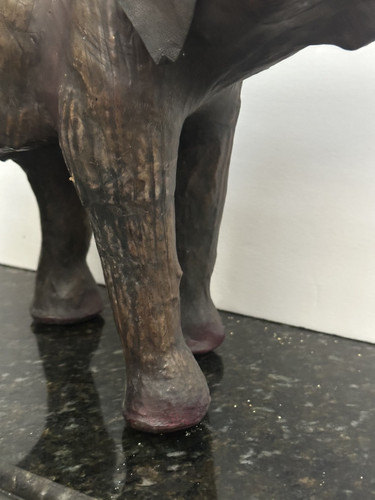 Leather Wrapped Brown Elephant 14" Glass Eyes Hand Made Statue Figurine INDIA - Picture 9 of 19