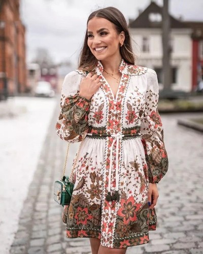 Zimmermann Empire Batik Mini Dress Size 2 AU12 US8 Floral Long Sleeve Romantic