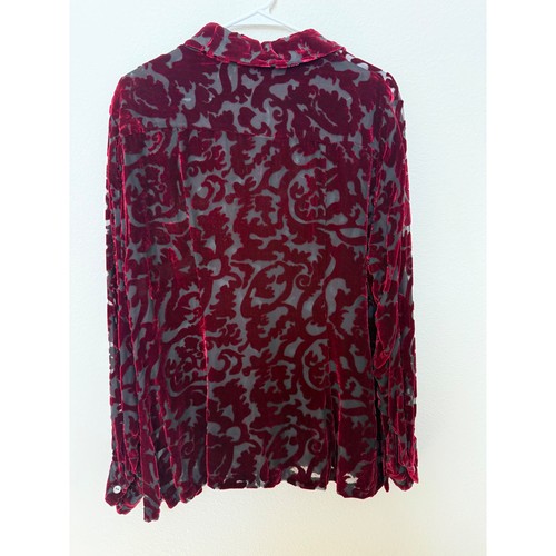 Merona Velvet Burnout Sheer Floral Button Up Blouse Top Burgundy Maroon Medium - Picture 2 of 5