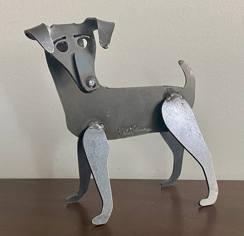 VTG Brutalist Welded Metal Jack Russell Terrier Dog Folk Art Sculpture, Signed. - Picture 3 of 16