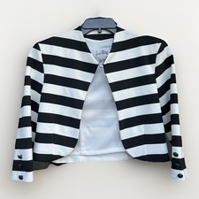 Joseph Ribkoff Black White Striped Blazer Jacket Open Front Cropped Size 10