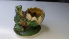1920s Antique Retired Pottery Coppertone Frog on Lily Pad Lotus Vase Bowl