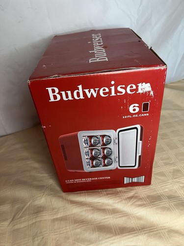 BUDWEISER 6 Can Mini Fridge Refrigerator Red Anheuser Busch Beer Can New Openbox - Picture 11 of 15