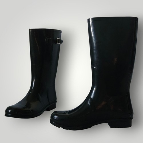 Stivali da pioggia Nomad donna neri alti 11 impermeabili in gomma pull-on con fibbia - Foto 2 di 11