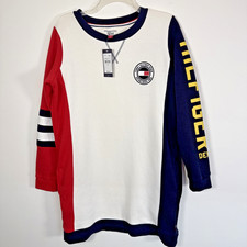 NWT Y2K Vintage TOMMY HILFIGER DENIM Sweatshirt Dress Color Block NEW Sz S