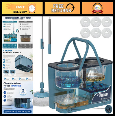 Large Home Spin Mop with 4-Chamber Bucket, Clean & Dirty Water Separation, Glide