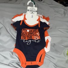 Auburn Tigers girls Baby One Piece 0-3 Mo Orange White Navy Threads NWT 3 Pack