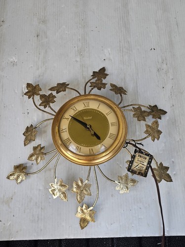 Mid-Century 1950s Starburst Gold-Leaf Vintage Original Wall Clock 17"w/Tag Works - Picture 7 of 13